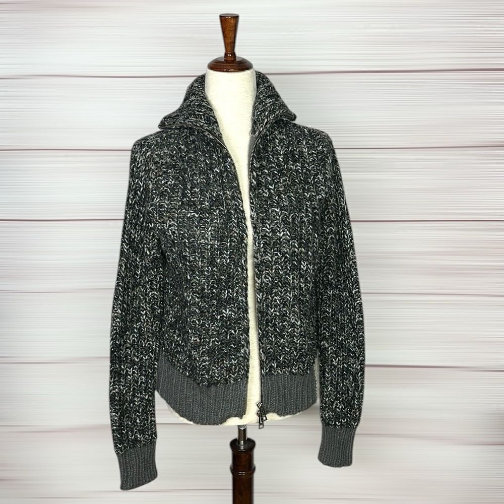 Zadig & Voltaire Deluxe Gray Wool Mohair Blend Full Zip Cardigan High Neck S